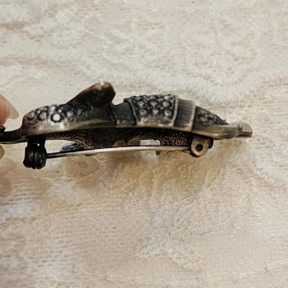 Pewter Elephant Pin Brooch With Rhinestone Eye